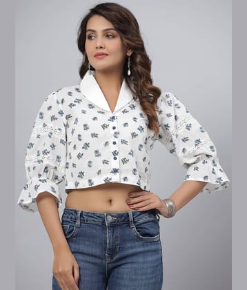 Juniper Women Printed Cotton Blend Shirt ( White )