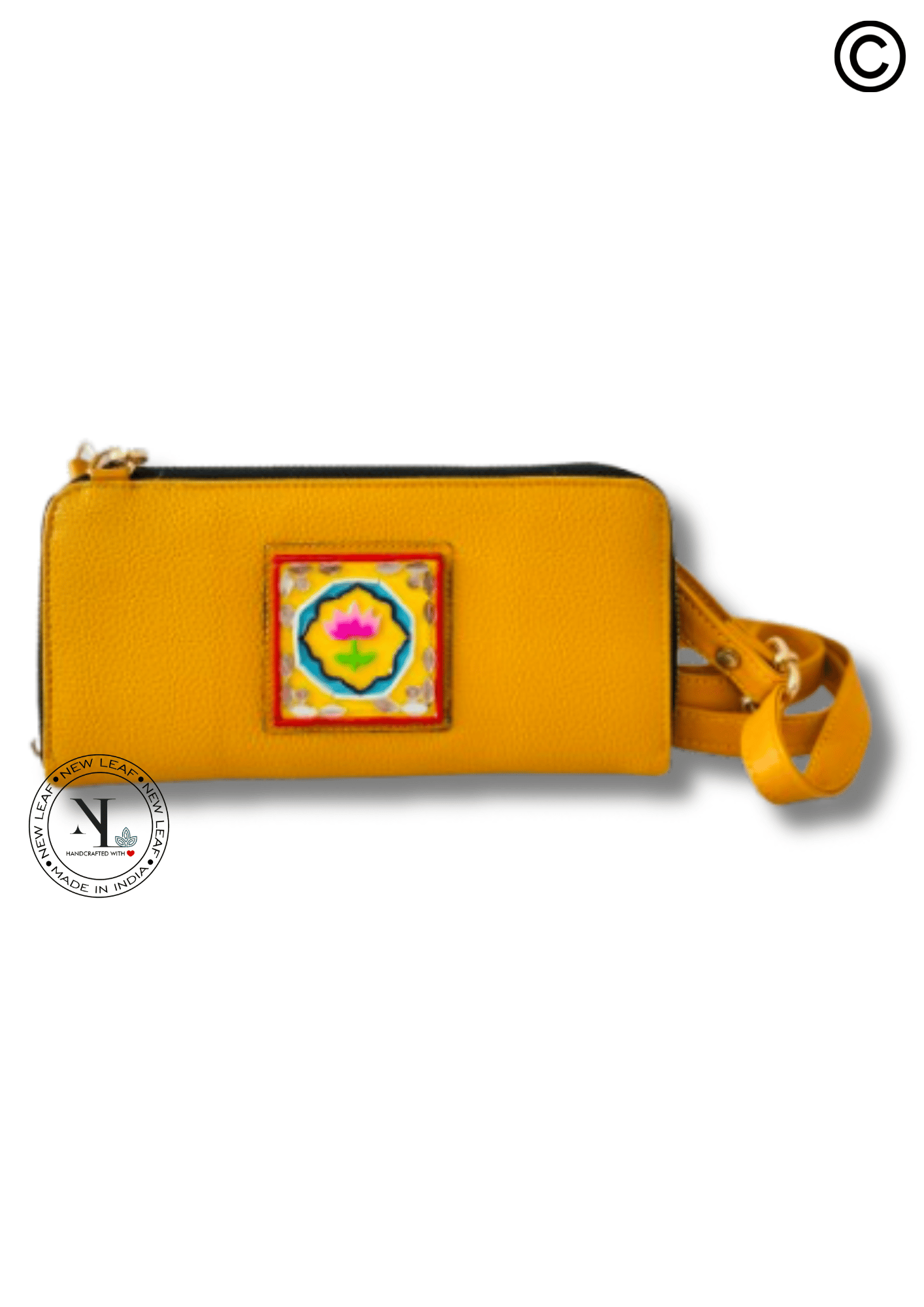 Lotus Yellow Handcrafted Lippan Art Wallet Sling