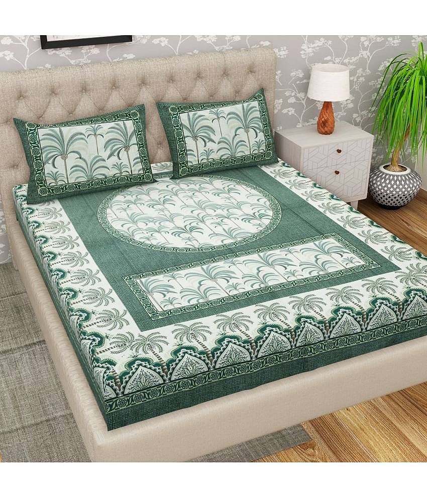 Cosito Cotton 1 Double Bedsheet with 2 Pillow Covers ( Green )
