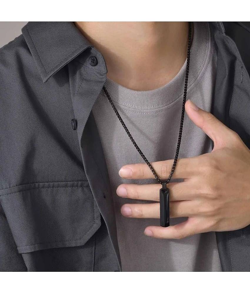 Thrillz Silver Chain For Men Stainless Steel Bar Pendant Black Silver Chain Pendant For Men Boys Love Gifts Mens Jewellery