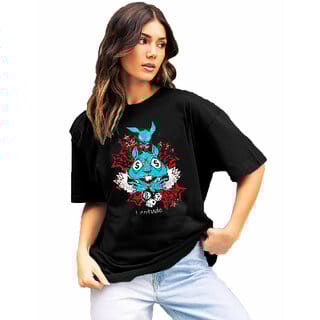 Leotude Black Printed Cotton Blend Round Neck Half Sleeve T-Shirts For Womens
