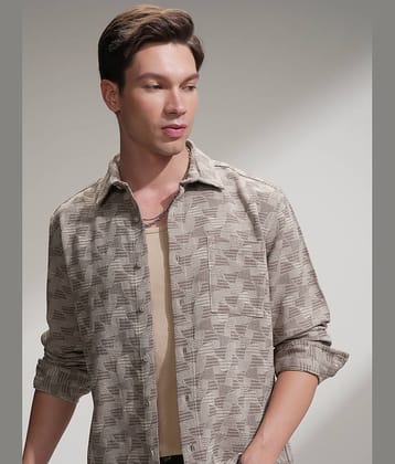 Highlander Cotton Blend Relaxed Fit Printed Full Sleeves Men's Casual Shirt - Beige ( Pack of 1 )