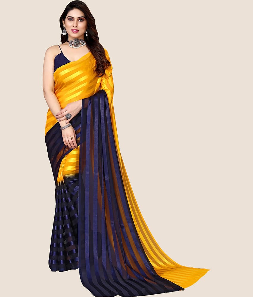 Kashvi Sarees Satin Striped Saree Without Blouse Piece ( Mustard )