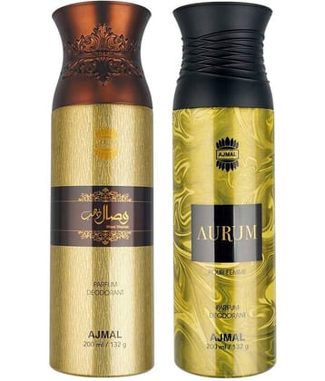 Ajmal Wisal Dhahab & Aurum Deodorant Body Spray 200Ml Each Gift For Men & Women Pack of 2