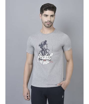 Dollar Cotton Blend Regular Fit Printed Half Sleeves Men's T-Shirt - Melange Grey ( Pack of 1 )