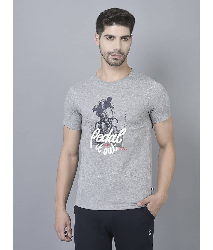 Dollar Cotton Blend Regular Fit Printed Half Sleeves Men's T-Shirt - Melange Grey ( Pack of 1 )