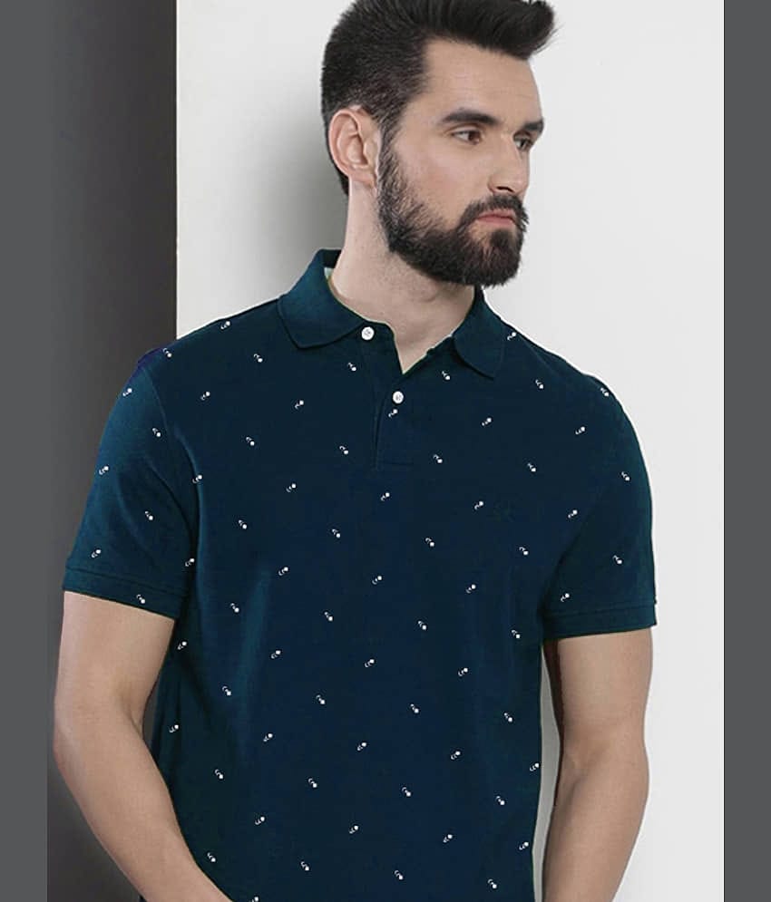 Merriment Pack of 1 Cotton Blend Regular Fit Printed Half Sleeves Men's Polo T Shirt ( Blue )