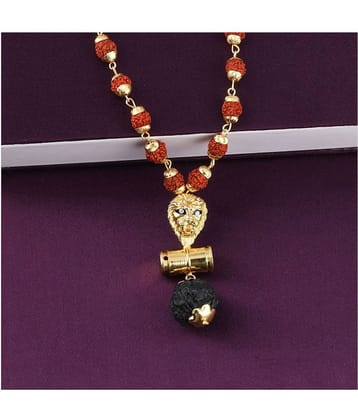 SILVER SHINE Gold Plated  Traditional Rudraksh Mala Lion Pendant for Men and Women