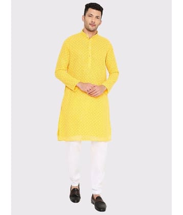 Maharaja - Yellow Georgette Regular Fit Men's Kurta Pyjama Set ( Pack of 1 )