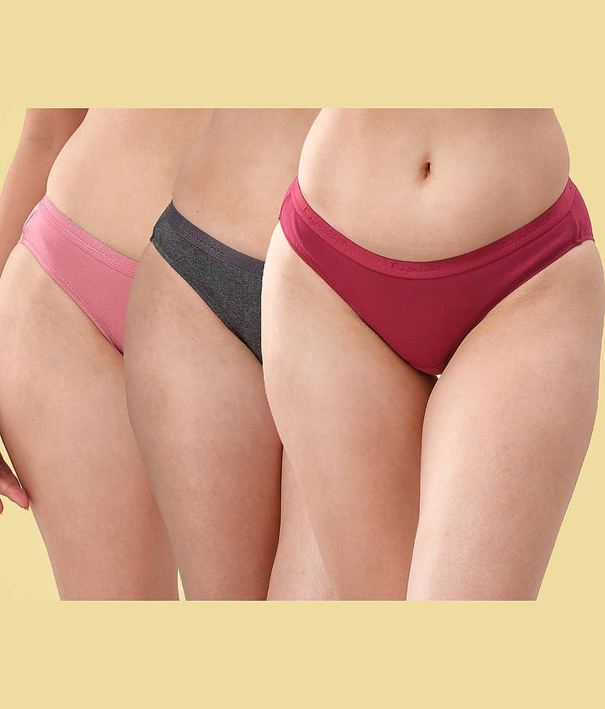 LYRA Pack of 3 Cotton Solid Women's Bikini ( Multi Color ) LYRA_PTY_203