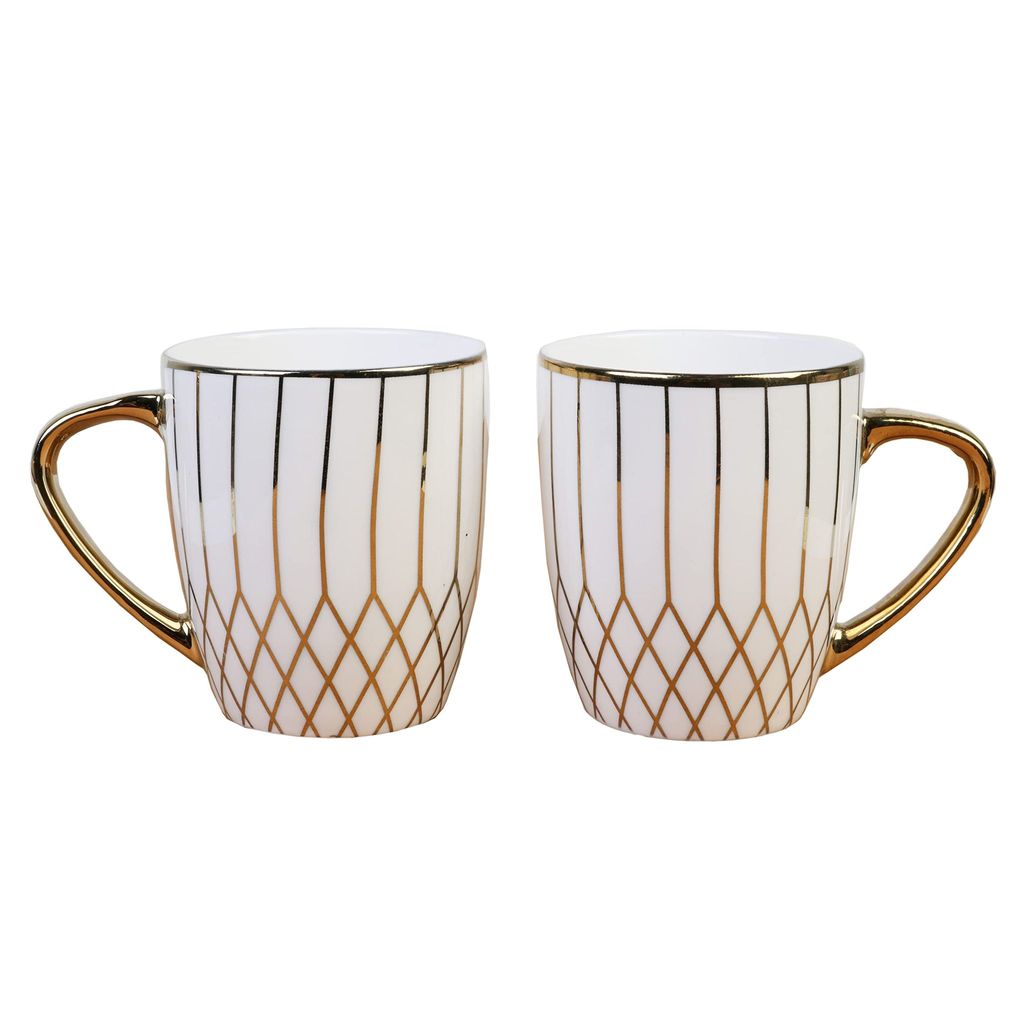 Femora Gloden Branch Pattern Golden Tea Mugs, Ceramic Tea Cups, Coffee Mugs (160 ml, Golden) - 6 Pcs Set