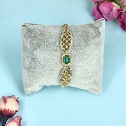Elegant Dual Tone CZ Bracelet with Green Stone - SIA445089