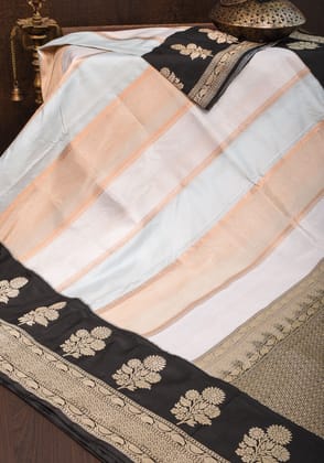 Exquisite Banarasi Tissue and Katan Silk Panel Design Saree with Black Borders | SILK MARK CERTIFIED