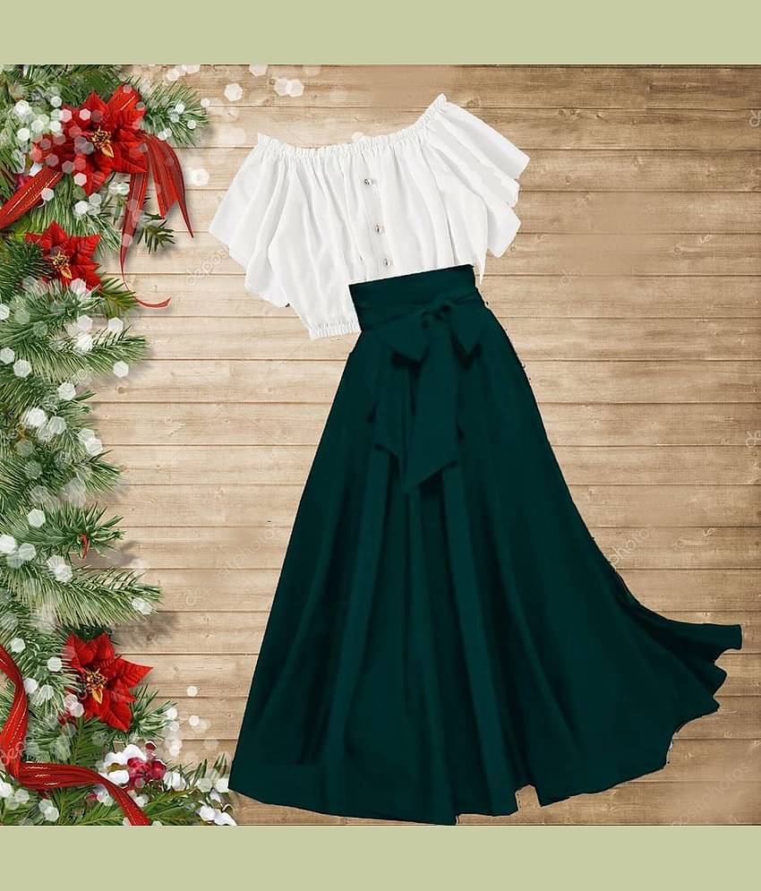 KAHARA Women Solid Top With Skirt Co-Ord Set ( Green )