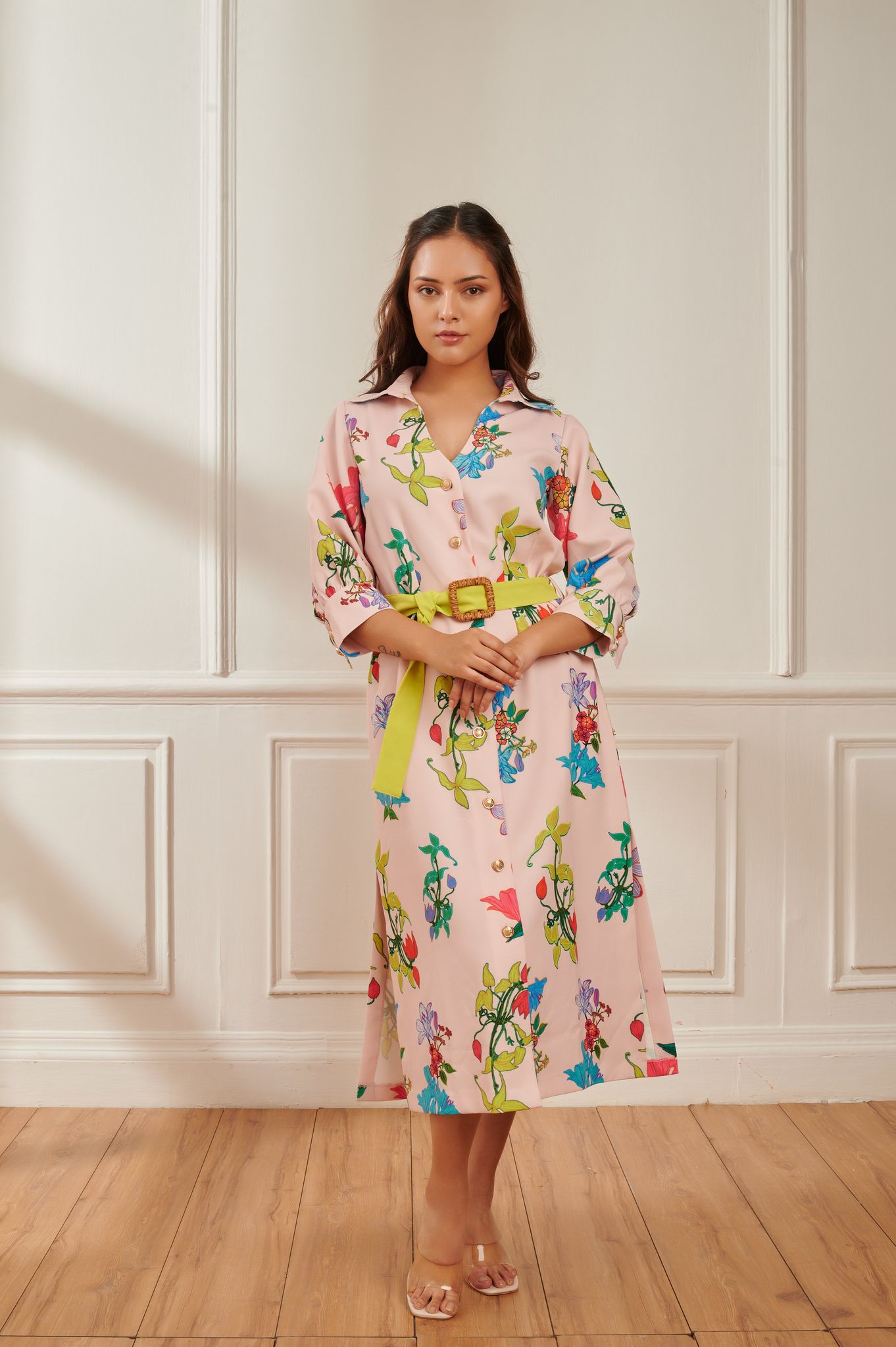 BUBBLEGUM printed formal dress-PEACH FLORAL PRINT / M