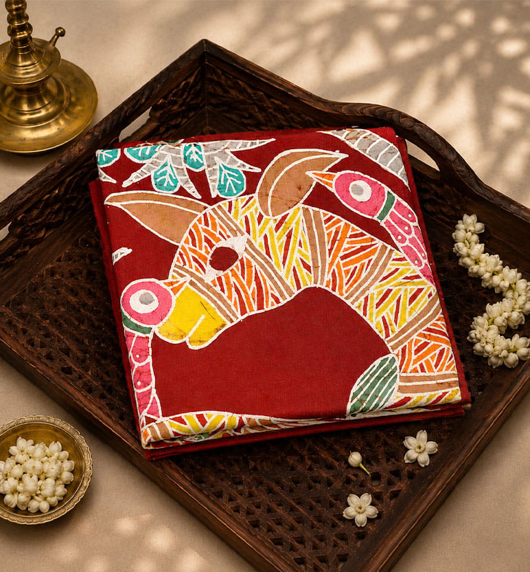 Handcrafted Batik Print Mulberry Silk Saree