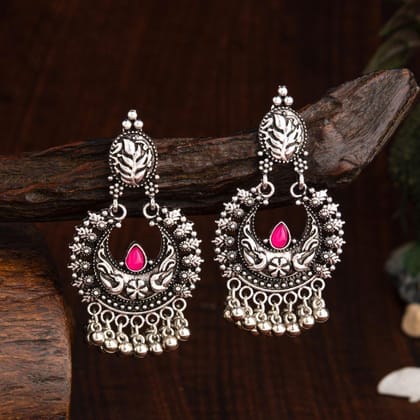 Oxidised Silver Plated Chand Bali Shaped Designed Artwork Wi