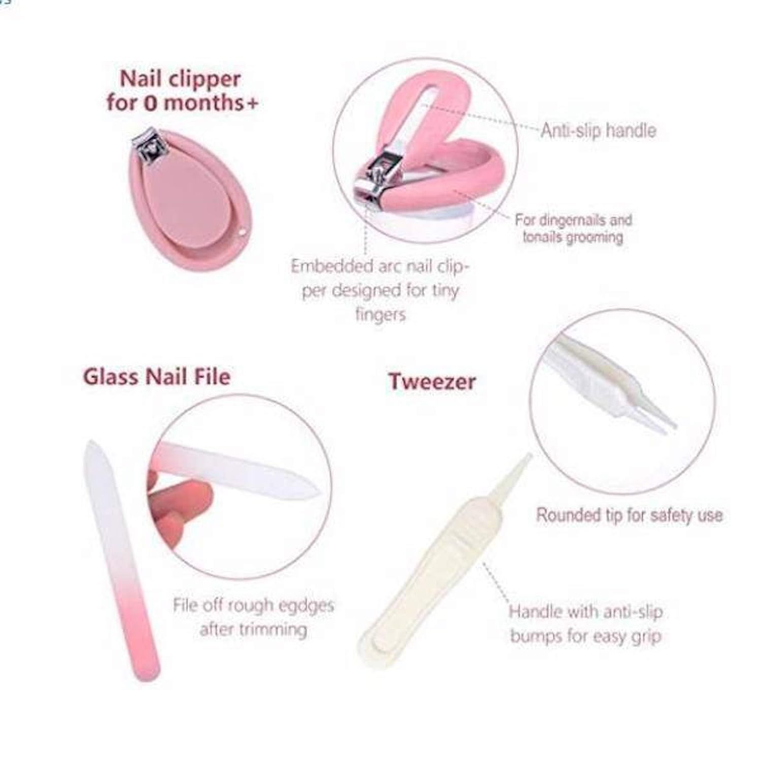 4 pcs Baby Grooming Nail Care Set with Nail Clipper & Scissors for Newborn (Pink
