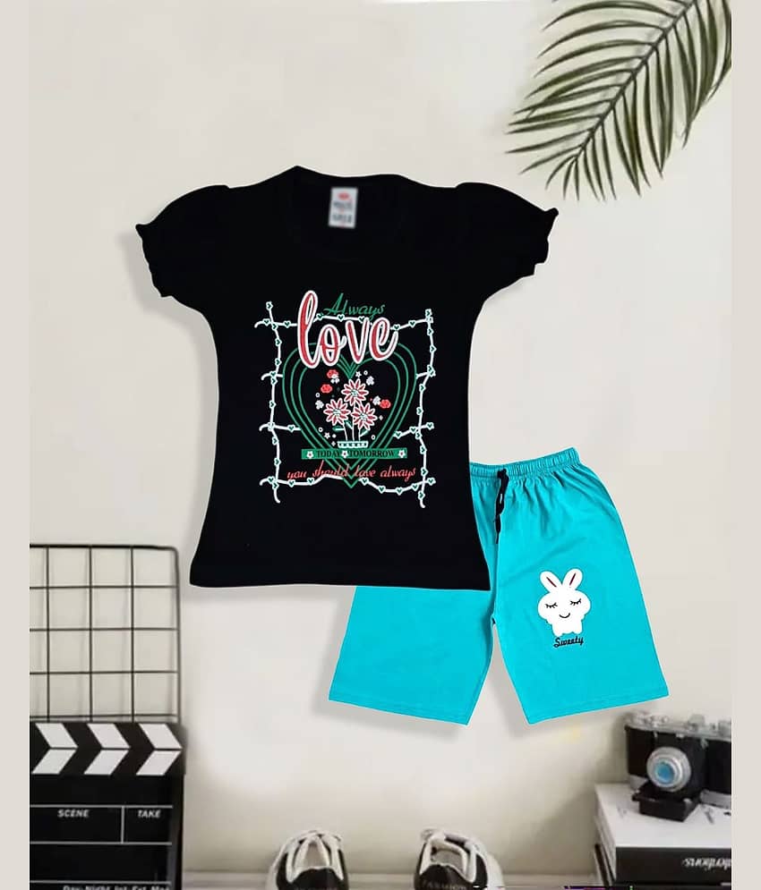 COOLTEES4U Pack of 2 Girls 100% Cotton T-shirt & Shorts ( Multicolor )