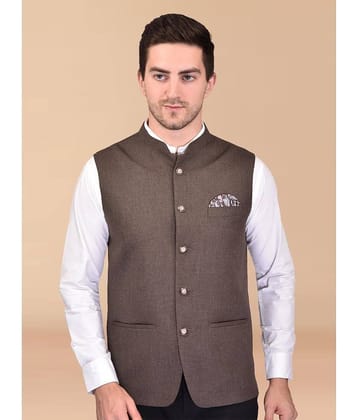 PRINTCULTR Brown Cotton Blend Men's Nehru Jacket ( Pack of 1 )