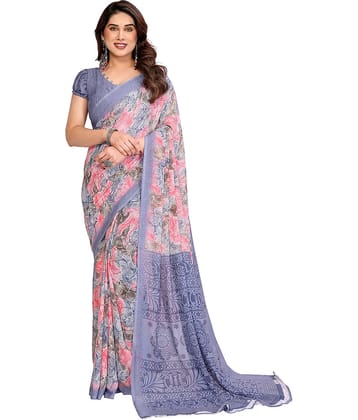 ANAND SAREES Georgette Printed Chanderi saree With Unstitched Blouse Piece ( Grey )