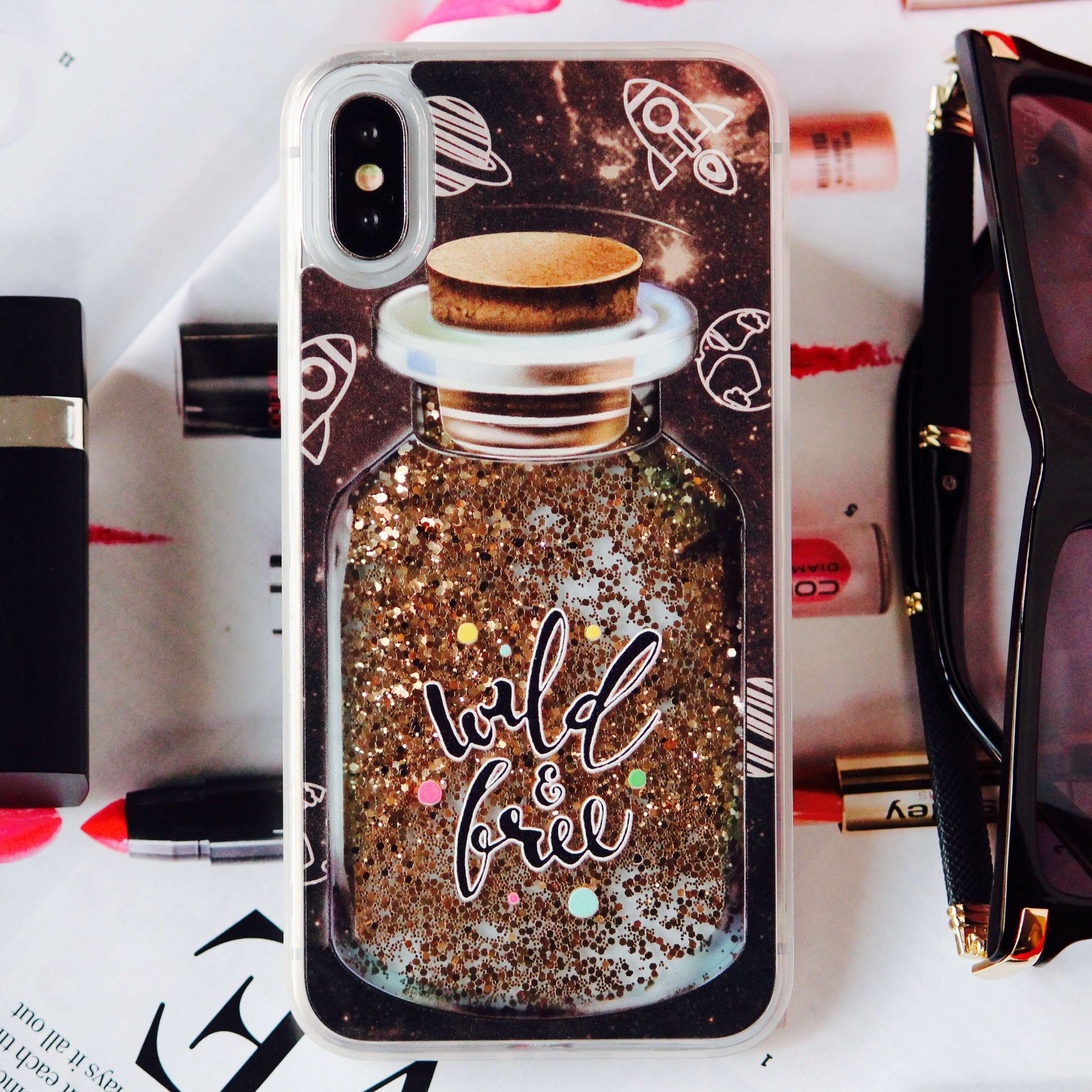 Wild And Free Glitter Sequin Quicksand Case-iPhone XS / X