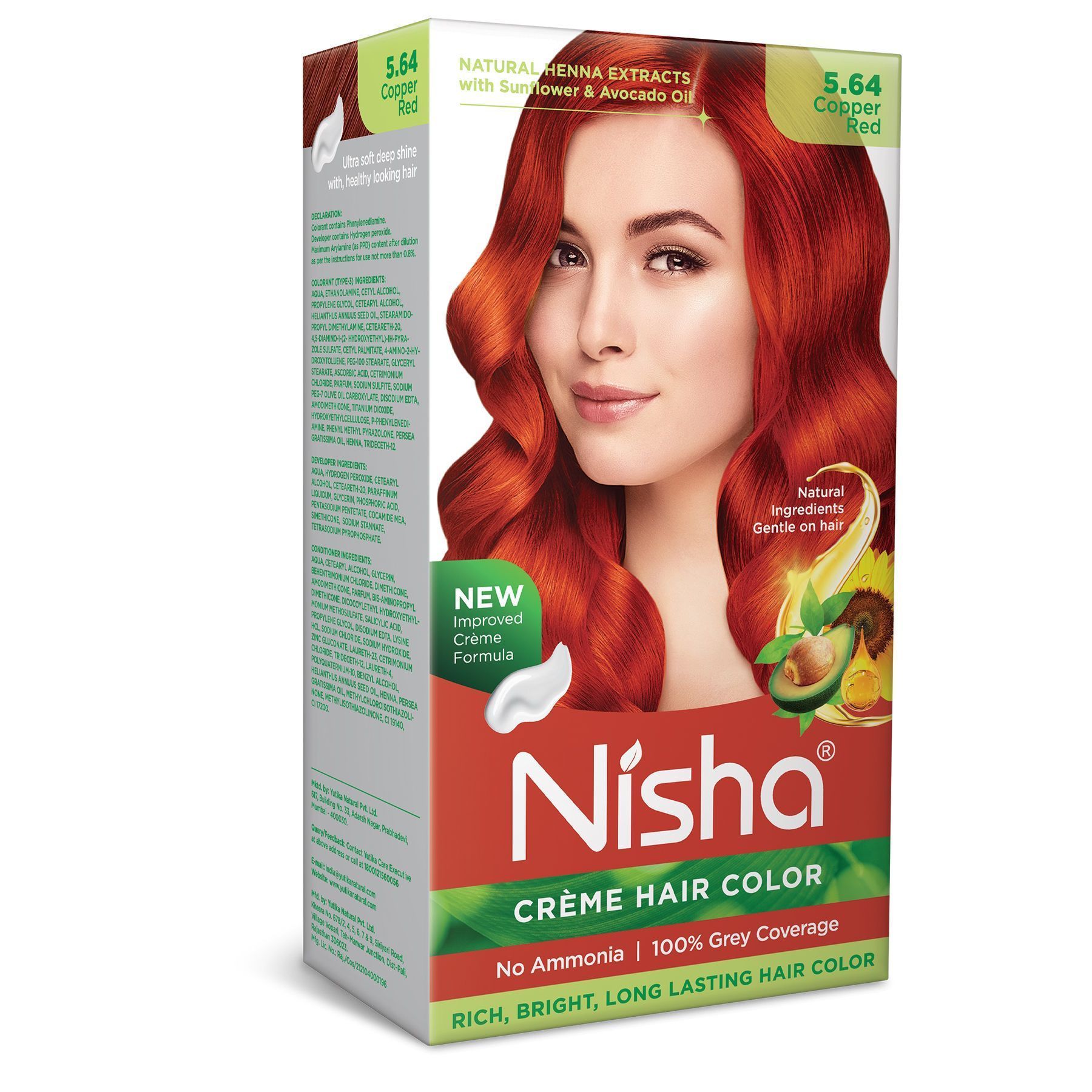 Nisha Creme Hair Color 5.64 Copper Red 120g, Permanent Hair Colour Ammonia Free Hair Color 100% Grey Coverage