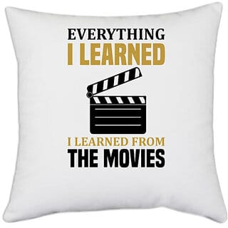 UDNAG White Polyester 'Television | Everything i learned i leaned from the movies' Pillow Cover [16 Inch X 16 Inch]