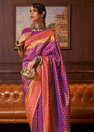 Dahila Purple Woven Banarasi Silk Saree