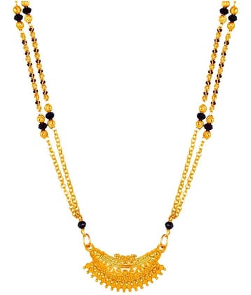 shankhraj mall Copper Gold Maharashtrian Style Pearl Long Chain Black Beads Mangalsutra For Women-100399