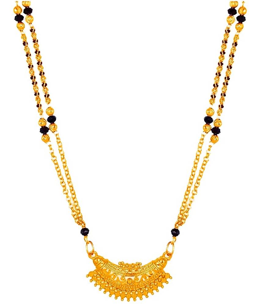 shankhraj mall Copper Gold Maharashtrian Style Pearl Long Chain Black Beads Mangalsutra For Women-100399
