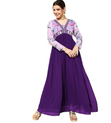 Women's Georgette Embroidery 3-4th Sleeve V-Neck Kurti (Purple, L)-PID61829 Women's Georgette Embroidery 3-4th Sleeve V-Neck Kurti (Purple, L)-PID61829