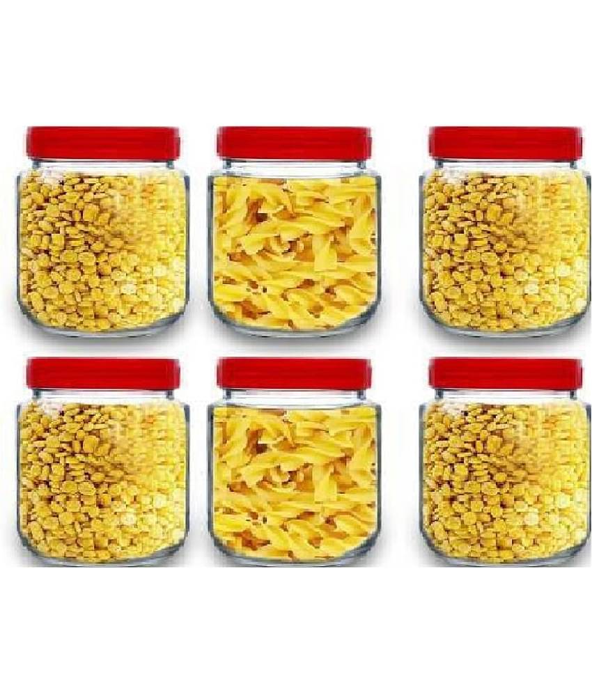 CROCO JAR Glass Red Food Container ( Set of 6 )