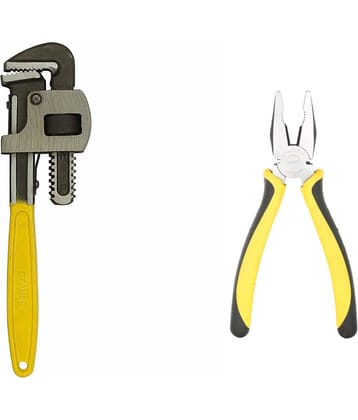 Stanley 2 Hand Tool Combo Pipe Wrench 300Mm-12" (71-642) /8" Combination Plier, Bi-Material (70-482)