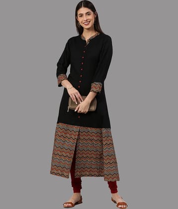 Yash Gallery - Black Rayon Women's Front Slit Kurti ( Pack of 1 )