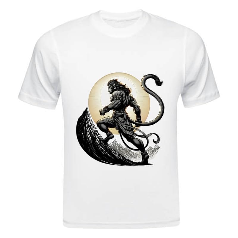 TERA MERA GIFT, Shri Hanuman Jayanti Graphic T-Shirt, White Polyster, Religious Festival Design AA3