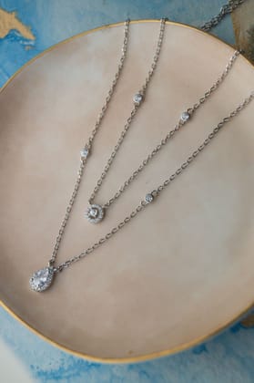 Trendy Dual Layered Solitaire Sterling Silver Chain Necklace-Silver / 18 inches adjustable upto 20 inches