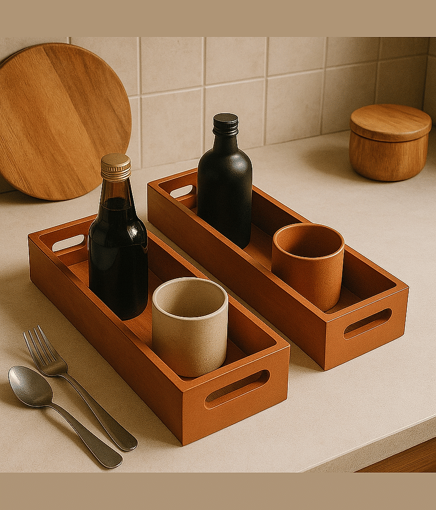 SWH Wooden Serving Tray 1000 ml Brown ( Set of 2 )