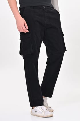 Cord - Corduroy Cargo Trouser - Black-S-30 / BLACK