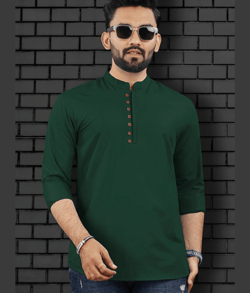 Ethnic Trendz Dark Green Cotton Blend Men's Regular Kurta ( Pack of 1 )