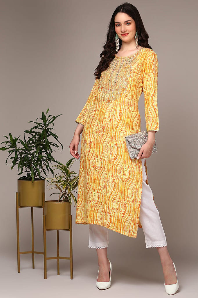 Plus Size Yellow Viscose Rayon Abstract Printed Kurta VCK9514 - Kurtas & Kurta Sets | Buy online on ZillyBuy