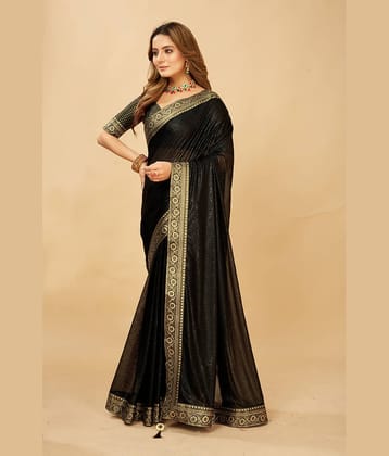 Parmila Fashion Silk Embellished Saree With Unstitched Blouse Piece ( Black )