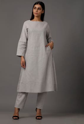 Set of 2: Powdered Blue Pure Woven Cotton Kurta and Pants-L