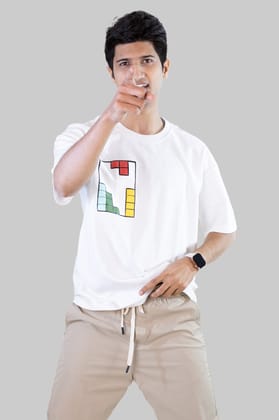 White Tetris Threads Drop Shoulder Tee-M
