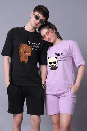 Oh no babe Couple Oversized Couple Tees - Pack of 2