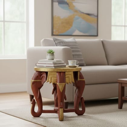 Wood Brass Elephant Coffee Table-End Table