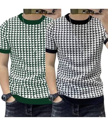 FABRIPPLE Polyester Regular Fit Self Design Half Sleeves Men's Round T-Shirt - Multicolor ( Pack of 1 )