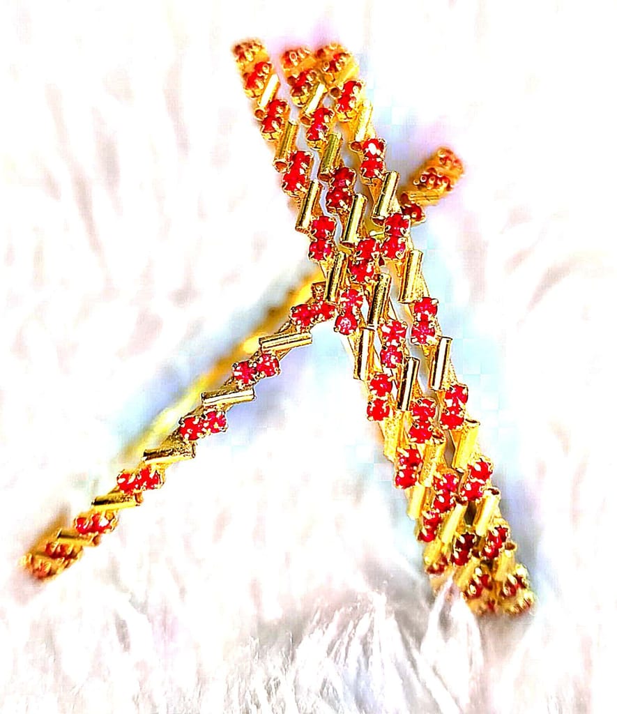 Gold Plated Ruby Bangle Set of 4