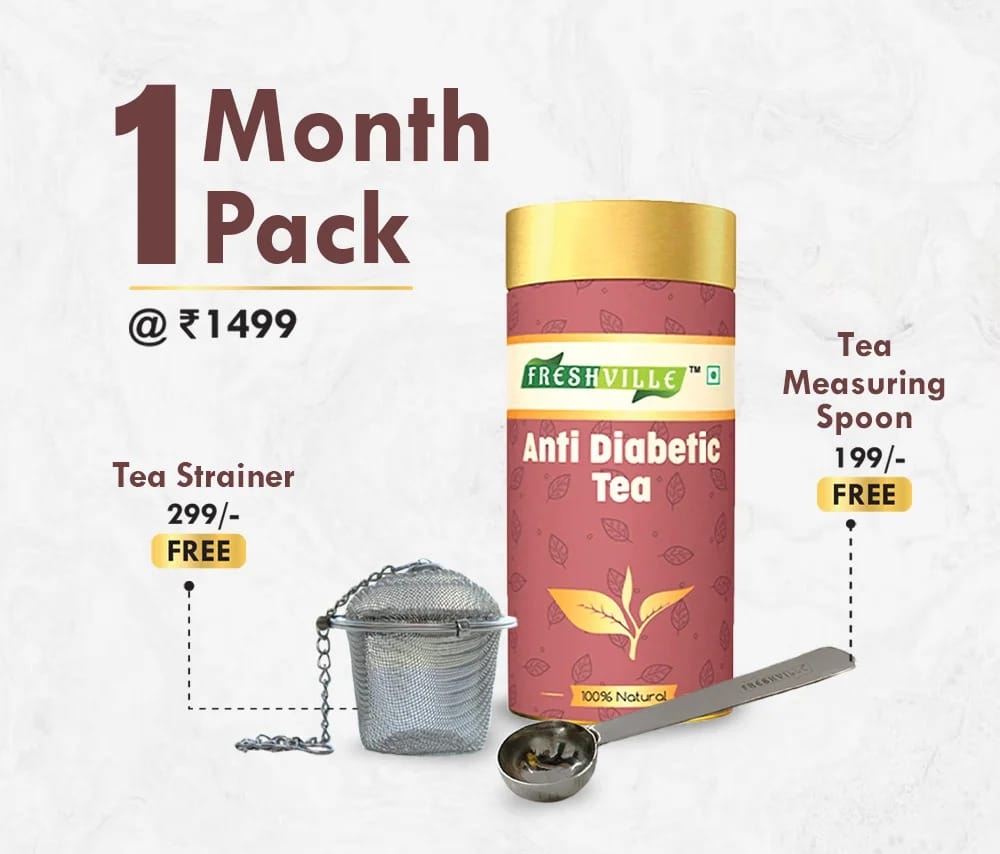 Freshville Anti Diabetic Tea | Pure & Natural | Rich In Anti-Diabetic Property | Improves Insulin Sensitivity & Cholesterol Level | Turmeric, Tamarind, Karela, Tulsi, Cinnamon, Gurmar Tin (10
