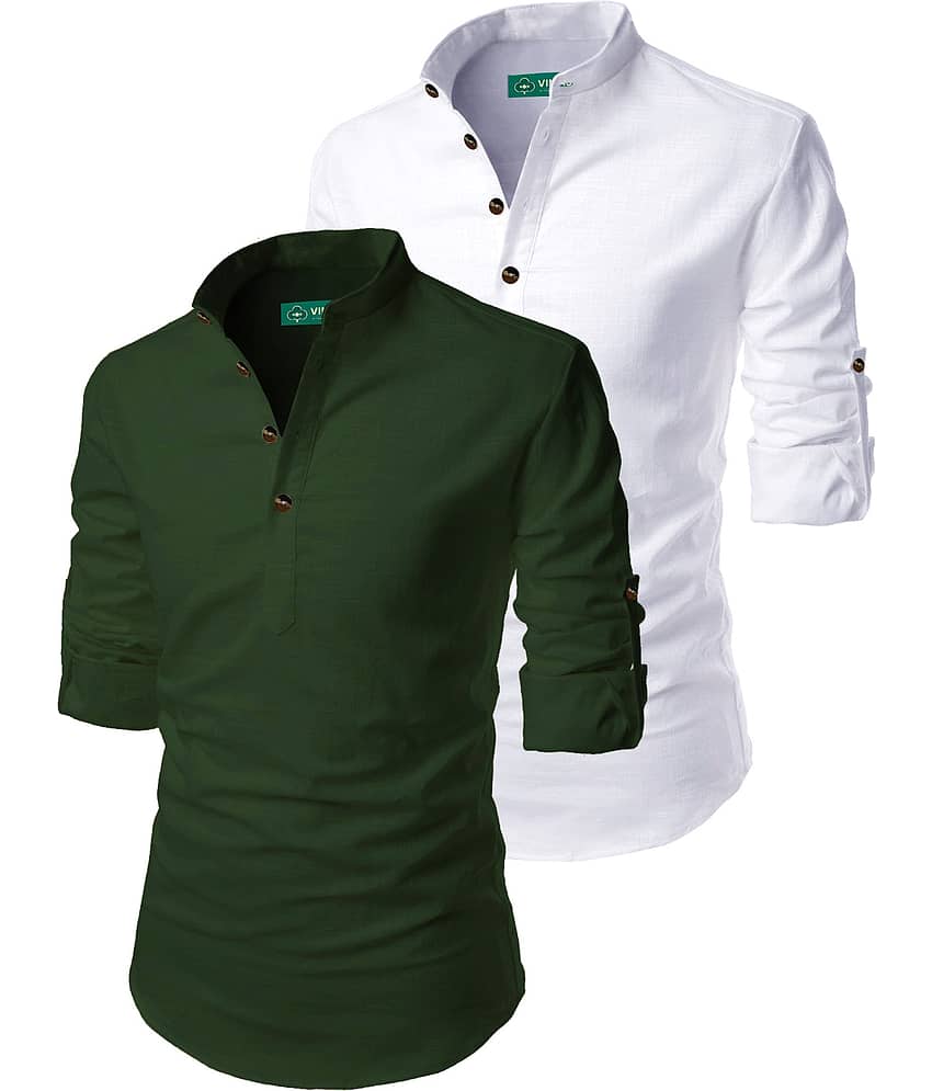 VIMASUTI Cotton Plain Regular Kurta For Men ( Green )